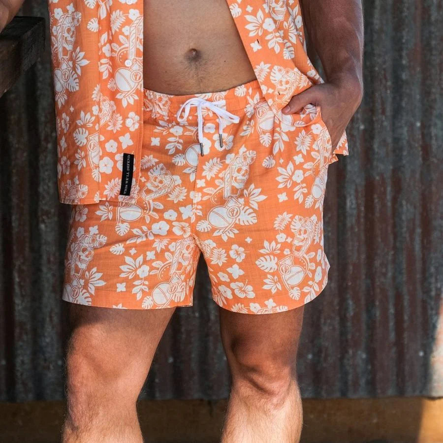 Getaway Casual Shorts - Tropical Death Apricot Crush