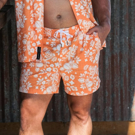 Getaway Casual Shorts - Tropical Death Apricot Crush