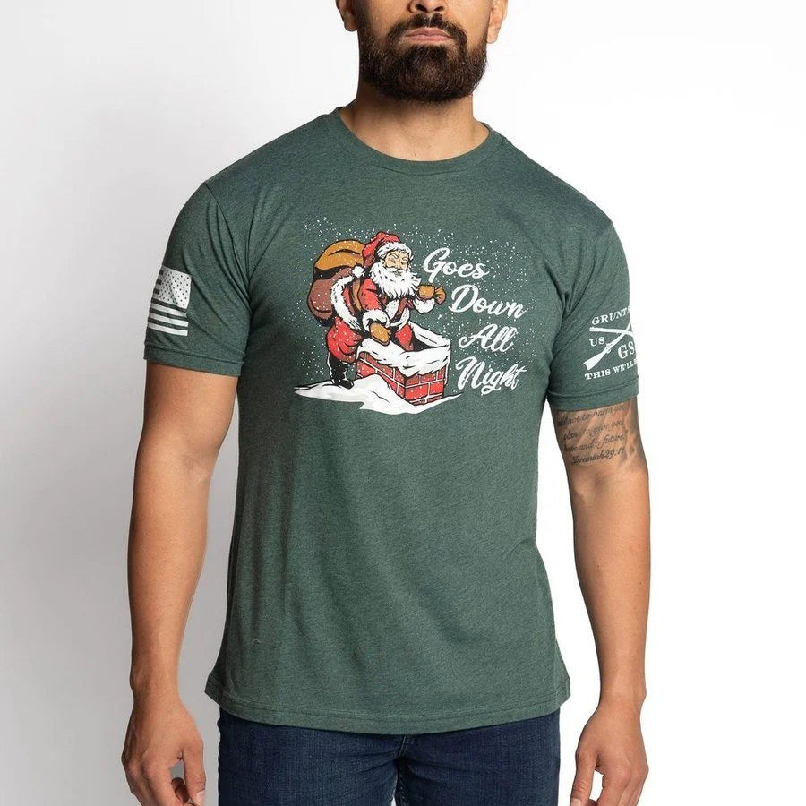 Goes Down All Night - Santa T-Shirt